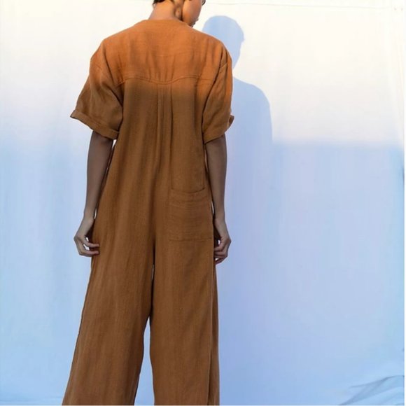 Free People Current Obsession Cotton Jumpsuit - Orange - Size S - Picture 2 of 16